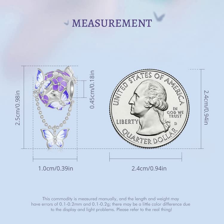 Dije de plata 925 con borla de flor y mariposa para pulseras de mujer 3