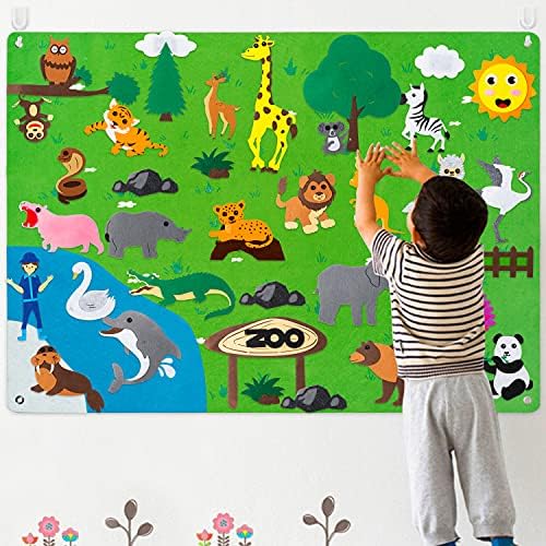 WATINC Felt Farm Story Board Set 3.5Ft 38Pcs Preschool Domestic Animals Storytelling Flannel Board Livestock Early Learning Play Kit Educational Hanging Teaching Toys Birthday Gift for Toddlers