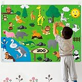 Útil kit de juguetes de enseñanza – Gigante animal doméstico de 1.13 m Kit de juguete de fieltro con 37 piezas de fieltro tamaño cómodo para manos pequeñas. Estas piezas de fieltro interactivas se pueden mover repetidamente en el tablero de fieltro. Con 4 ganchos resistentes adjuntos, el gran tablero de fieltro se puede colgar fácilmente.
