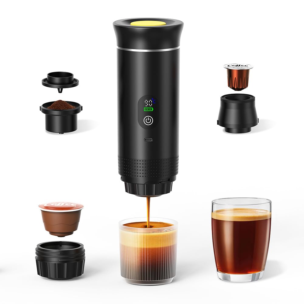 Macchina per caffè espresso portatile 3 in 1 Mini macchina da caffè da viaggio 20 Bar con USB-C, macchina da caffè da campeggio, autoriscaldante, compatibile con caffè macinato e capsule per