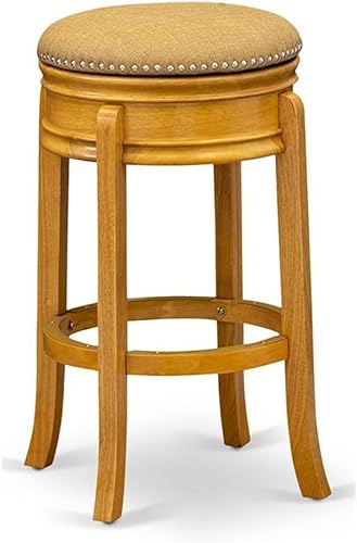 East West Furniture AMS030-112 Stunning Stool Counter Height- Backless Stool with Round Shape - Brown Roast PU Leather Seat and 4 Wooden Curved Legs