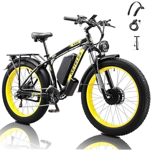 JESRIDER 2000W Electric Fat Tire Bicycle, 48V 23AH Battery, 26x4 inch Tires, Up to 35MPH, Hydraulic Disc Brakes (Black-Yellow) Cover