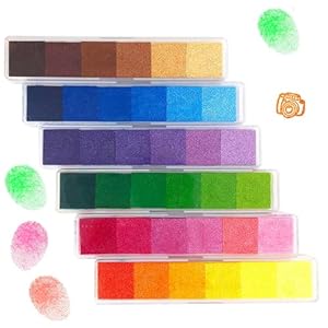 Aphlos Craft Ink Pad Stamps DIY Color, 36 Colors Rainbow Finger Ink Pad for Kids Finger-Print Drawing, Small Rubber Stamp