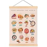 ROXMART Global Cuisines Food Poster Hanger Frame, Trendy Kitchen Wall Decor, Food Around the World Educational Wall Art Prints Decor for Toddler Kids Room Nursery Home Kitchen, 12x16 Inch