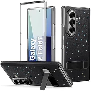 متوافق مع سامسونج جالاكسي Z فولد 7 شبكة الجيل الخامس 5G 2025، مع شاشة حماية من الزجاج المقسى، جراب رفيع للغاية من البولي كربونات والبولي يوريثين، جراب جالاكسي Z فولد 7 شبكة الجيل الخامس 5G، اسود
