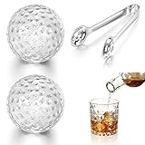 Yinkin 2 Pieces Golf Ball Whiskey Chillers and Pouch Gift Set Large Reusable Glass Ice Cube and Stainless Steel Tong Christmas Whiskey Gift for Dad Husband Men Women Birthday(1.57 Inch)