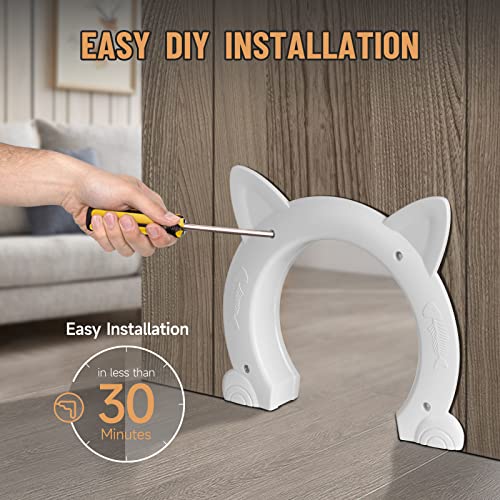 Cat Door Interior Door for Kitties, Pet Door for Hollow Door, Kitty Door, Indoor, Secured Installation in Minutes, No-Flap(White) - Image 3