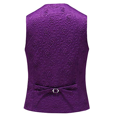 UNINUKOO Mens 3 Piece Suit Jacquard Floral Shawl Lapel Fancy Suits for Men Wedding Party Prom Tuxedo Suit Set US Size 38 Purple 5