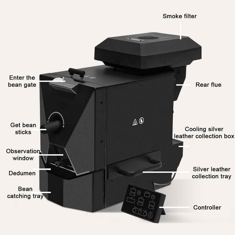 Electric Coffee Bean Roaster Machine, 500g Automatic Coffee Roaster Machine 1000W with 3 Roasting Programs, 9 Baking Curves and Smoke Filter