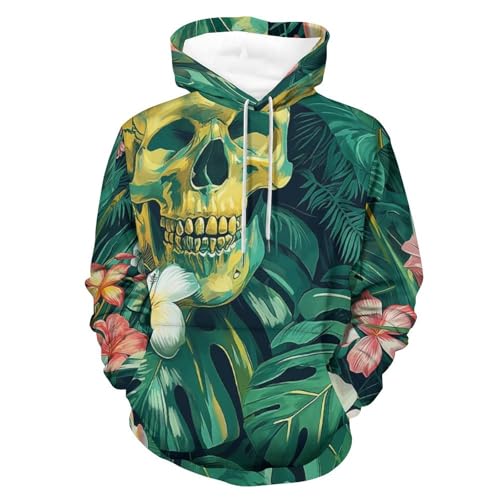 Feuilles de fleur crâne vert sweat à capuche manches longues pour adulte