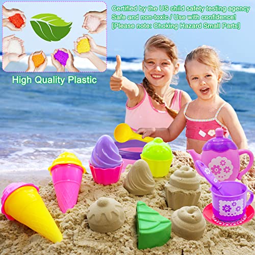 Gidgod 33Pcs Ice Cream Cake Beach Sand Toys Set For Kids,Collapsible Sand Bucket And Teapot Set Mesh Bag Toys For Toddlers Age 2 3 4 5 6 8 Pretend Food Sand Molds #TOP4