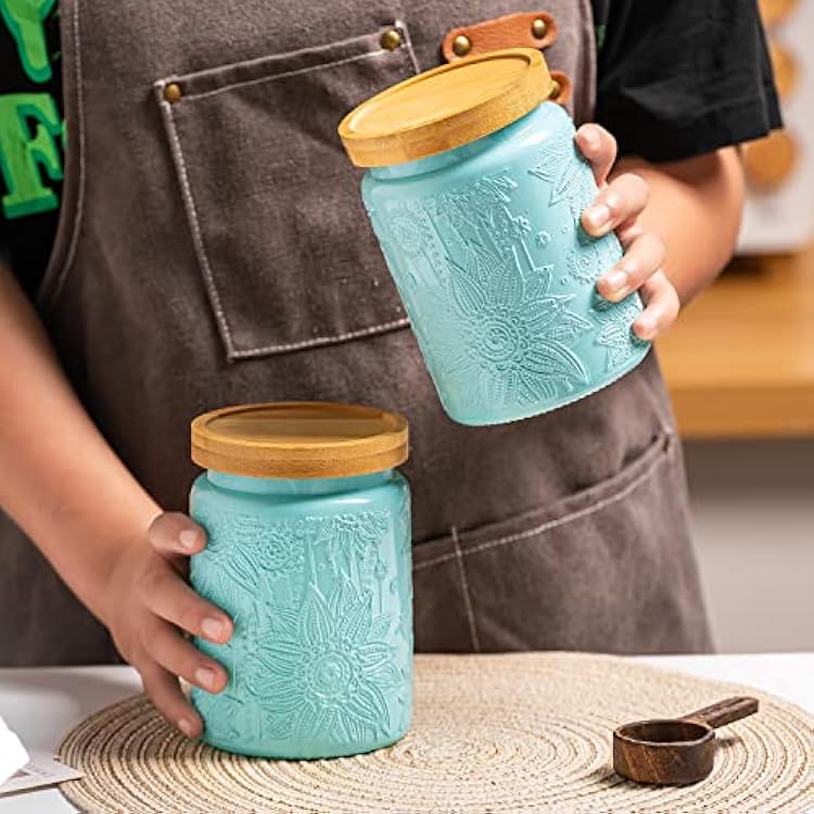 4 Pack Large Storage Jar, 25 FL OZ Food Storage Containers with Bamboo Lid, Kitchen Containers Cereal Canisters, Airtight Vintage Jar, Decorative Jar for Candy Snack Cookies Coffee Tea Nuts