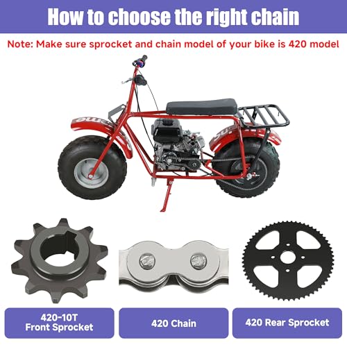 Image of 420 Chain Replacement for Coleman Mini Bike BT200X CT200U CT200U-EX Baja TrailMaster Warrior MB200 MB165 Axis M200 Predator 212cc 196cc 200cc 6.5hp Powersports Parts 60 Tooth Sprocket 420 Chain