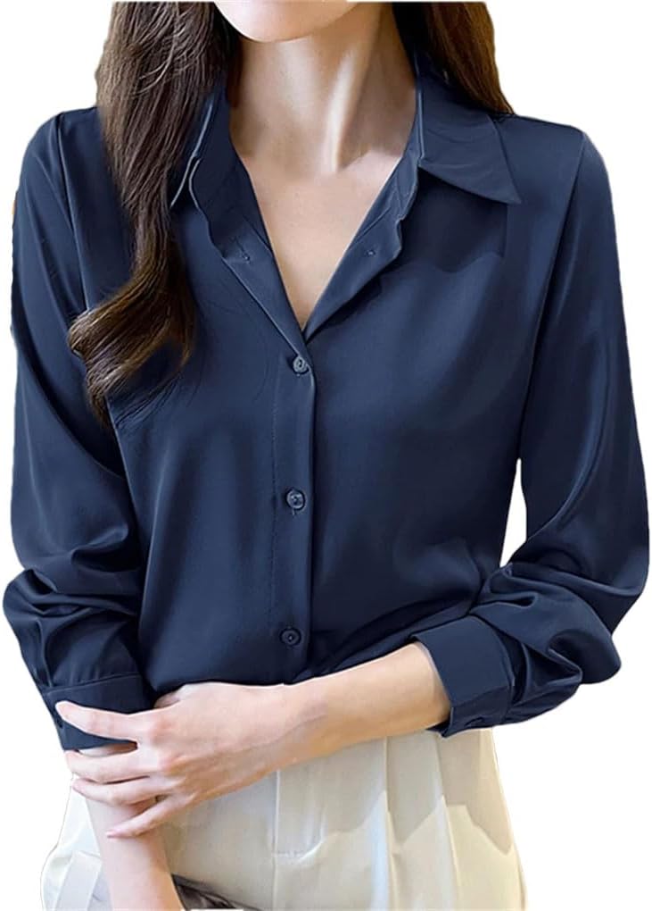 Solid Color Ladies Shirts Causal Women's Blouses Long Sleeve Shirts Tops Versatile Women's Tops