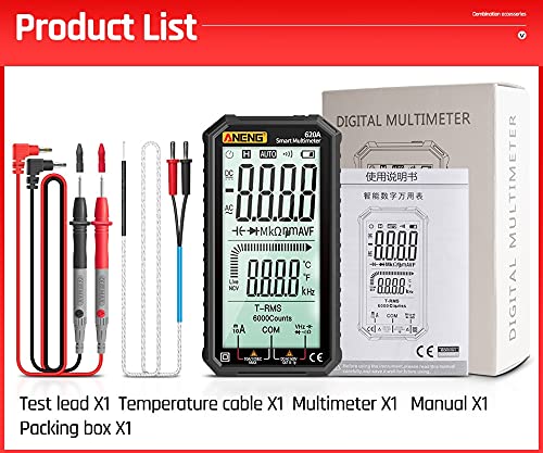 Aneng 620A True Rms 4.7-Inch Lcd Automatic + Manual Pocket Digital Multimeter 6000 Counts Ac Dc Current Voltage Resistance Continuity Diode Capacitance Temperature Frequency Test #TOP5