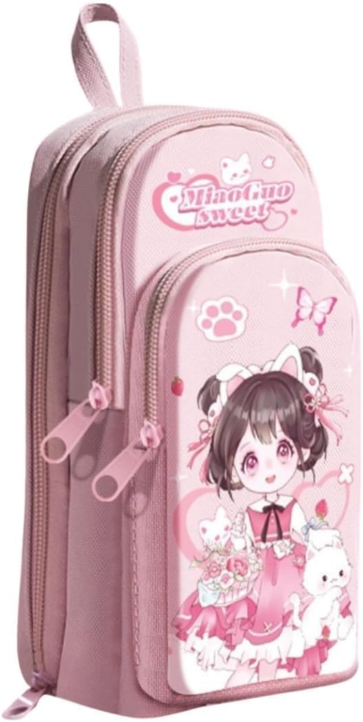 Tivon Cartoon Pencil Case with Double Zipper | Large Capacity Stationery Pouch for Kids & Students | Durable Fabric Pen Organizer for School, College & Office Use (Pink Barbie)