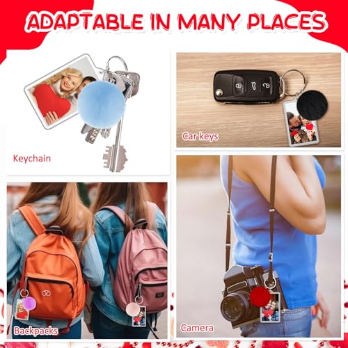Image of Henoyso 6 Pack Acrylic Photo Keychains with Colorful Pom Poms, 2 x 3 Inch | Double Sided Acrylic Photo Keychains, Easy DIY for Back to School Students Gifts, Classroom Rewards,, Graduation Keepsakes