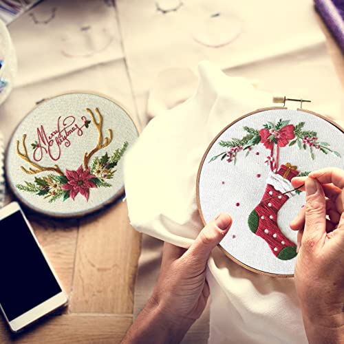 Canlierr Sets Christmas Embroidery Kit With Pattern And Instructions Embroidery Starter Kit Embroidery Pattern Hoop Colored Threads Needlepoint Kit For Beginners Adults Embroidery Supplies (Wreath) #TOP4