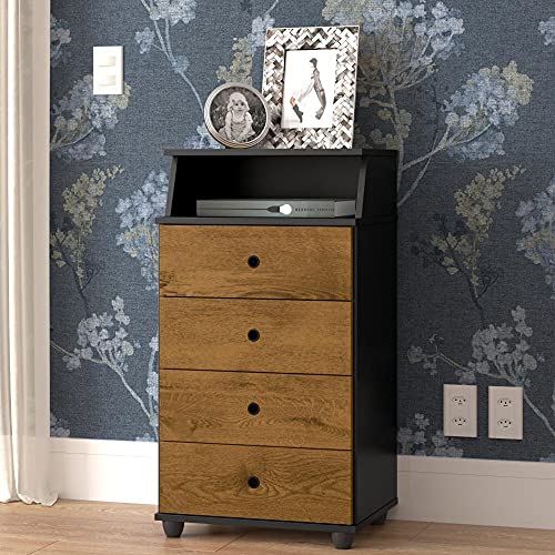 Mesa de Cabeceira 4 Gavetas Requinte - Preto/Freijo - Mania de Móveis