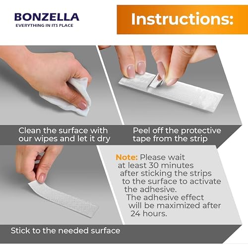 Image of BONZELLA 20pcs Self Adhesive Hook and Loop Strips Tape 1x4 Inch Mosquito net Mounting Tape For Home, Office, Carpet, Multipurpose Double Sided Hook & Loop Tape for Crafting & Hanging (Black + White, 1in X 4in)