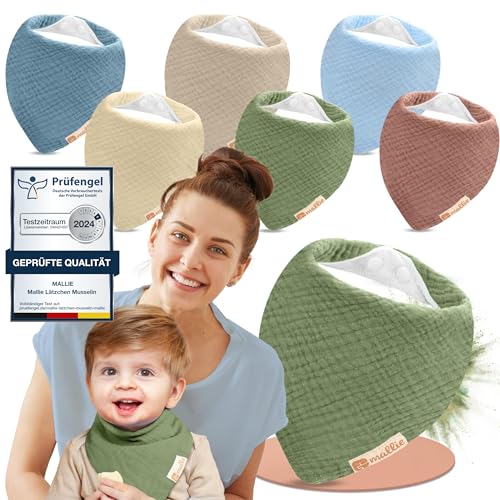 Mallie® Frottee Lätzchen Baby im 6er Set | Superweiches Musselin Halstuch als Bibs, Dreieckstuch oder Baby Lätzchen | Neue Babylätzchen in Dreiecksform | Sabberlätzchen sowie Halstücher
