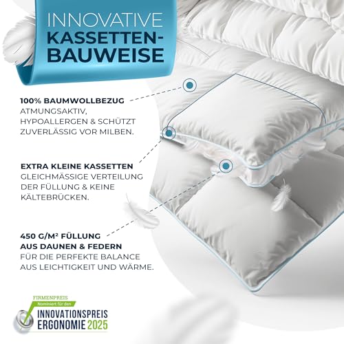 Glückstoff® Feder- und Daunendecke 200x220cm Daunen Federn Ganzjahresdecke – Ansicht 4