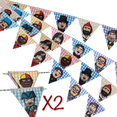 Banderines Decorativos Cabezudos | Guirnalda con Banderas Triangulares para decoración del Pilar y Otras Fiestas | Set 2 Unidades | 170 cms | Fiestas del Pilar Zaragoza | Ancestrad