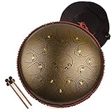Antetok Stahlzungentrommel,C-Dur 15 Noten 14 Zoll Steel Tongue Drum, Handtrommel Hand pan Drum mit Schlagzeug,Gutes Geschenk für Musikliebhaber,Yoga, Musikunterricht(Bronze)