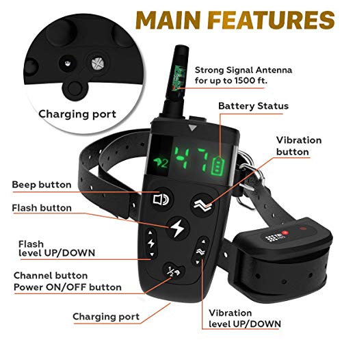 TBI Pro Dog Training Collar with Remote - Shock Collar for Dogs Range 2000 feet, Vibration Control, Rechargeable Bark E-Collar - IPX7 Waterproof for Small, Medium, Large Dogs, All Breeds (Black)