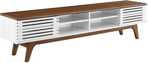 Modway Render Mid-Century - Mueble de TV moderno de perfil bajo de 70 pulgadas para consola multimedia en color blanco nogal, 70 pulgadas Blanco de