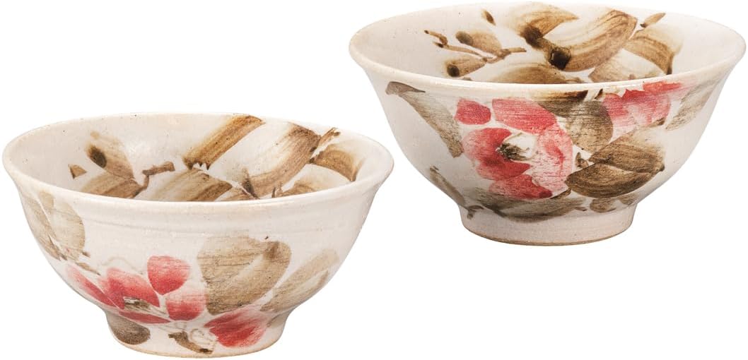 Kutani Iwataya K9-552 Rice Bowl, Dyed Tsubaki