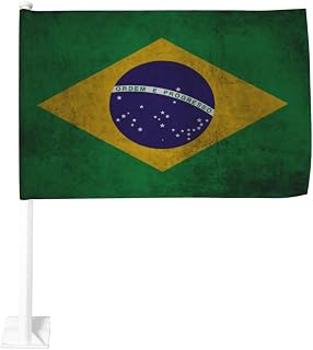 Brazil Brazilian vintage Flag Car Flag Window Clip Flag 18 X 12 Inch Polyester Double Side Printing Uv Protection Vivid Color For Car Truck Decoracion (Not Including Flagpole)