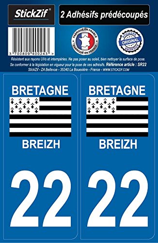 STICKZIF SR22 Autocollant Plaque Département 22, Set de 2 Cover
