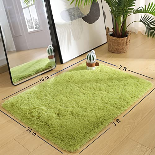 Merelax Modern Soft Fluffy Shaggy Rug For Bedroom Livingroom Small Chair Decor Rugs Feet Floor Mats , Non-Slip Plush Furry Fur Area Rugs Comfy Nursery Accent Floor Carpet 2 X 3 Feet, Green #TOP1