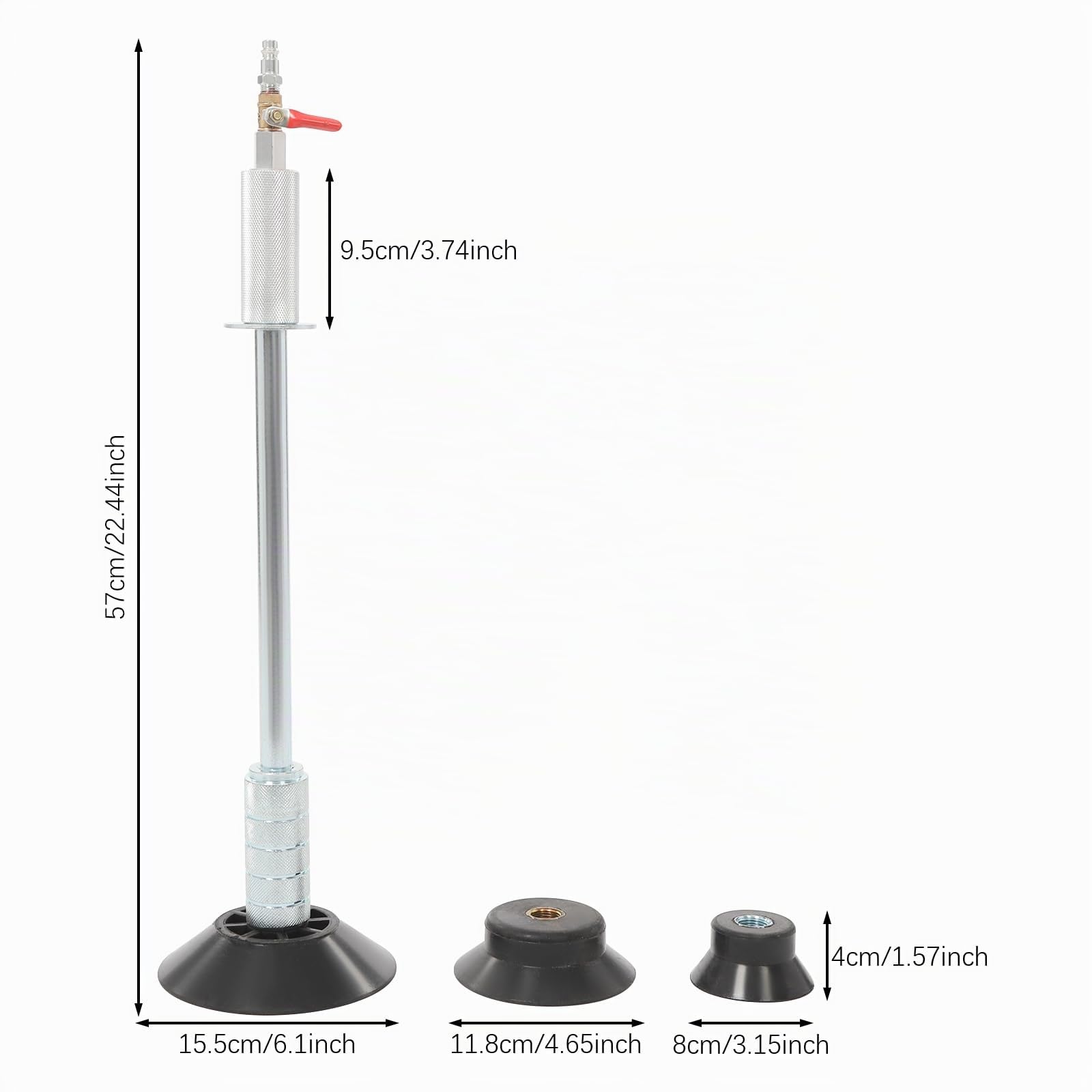 Kit de reparación de abolladuras de aire comprimido para coche, 620 mm, sin pintura, con 3 ventosas (3 – 6 pulgadas), martillo neumático para coche, moto, carrocería, color plateado