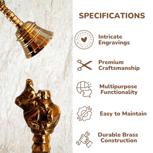 Image of Elegant Brass Mandir Ghanti - 4 Inch Handcrafted Temple Bell for Pooja and Home Decor