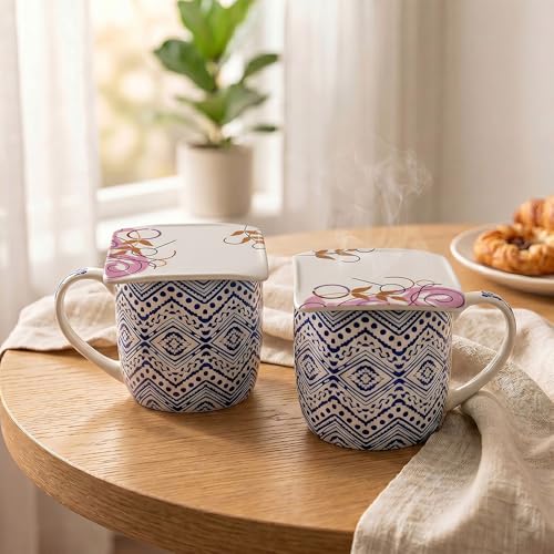 Image of U.P.C. Premium Bone China Ceramic Coffee Mug Set of 6 with 6 Coasters | Designer Tea & Coffee Cups |Printed Ceramic Mug Set | Tea Cups for Home,Office.