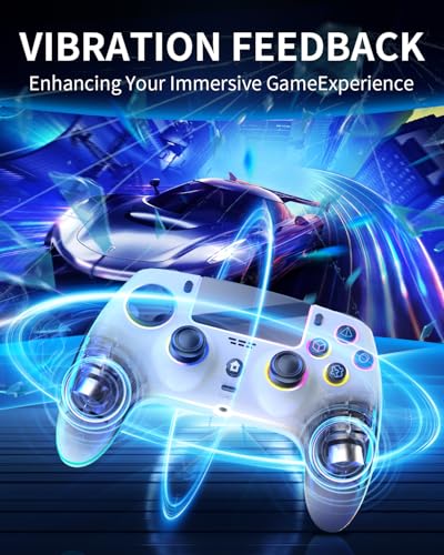 ワイヤレスコントローラー PS.5/Pro/Slim/PC対応 7 RGB LEDモード & 触覚フィードバック & 1500 mAhバッテリー & モーションセンシング、3.5mmオーディオジャック (白と黒)