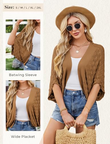 Image of GRACE KARIN Summer Cropped Cardigan for Women 2026 Batwing Sleeve Crochet Bolero Shrug Sweaters Lightweight Beach Boho Kimono