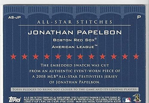 Jonathan Papelbon All Star Stitches Game Used Jersey Memorabilia Relic Collectible Baseball Card - 2008 Topps Baseball Card #AS-JP (Boston Red Sox)