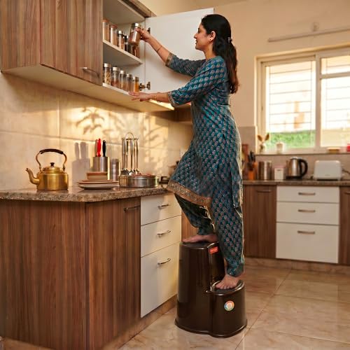 Image of Multipurpose Step Stool with Anti-Skid Surface for Home, Kitchen & Office | Premium Plastic Ladder Stool | 220 kg Hight Weight Load Capacity | 60 x 47 x 51.5 cm  (Weather Brown)