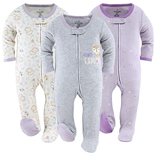 Image of The Peanutshell Footed Baby Sleepers for Girls, Purple Woodland Animals, Newborn to 12 Months