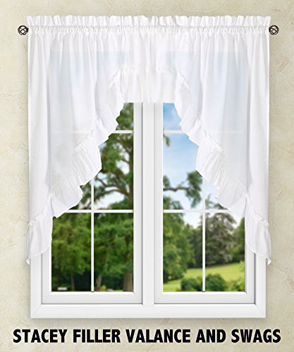 Ellis Curtain Stacey Ruffled Filler Valance, 54" X 13", White #TOP1
