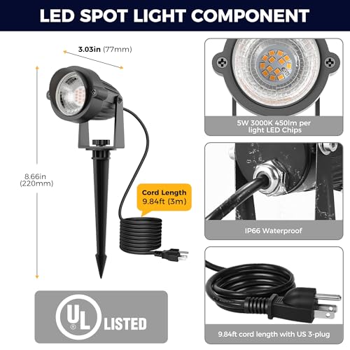 Image of L LOHAS LED 5W Dusk to Dawn Outdoor Spotlight 6000K Landscape Light 4 Pack | Outdoor Spotlights with Dusk to Dawn Sensor, Waterproof Landscape Lights for Yard, Garden, House and Tree Decoration