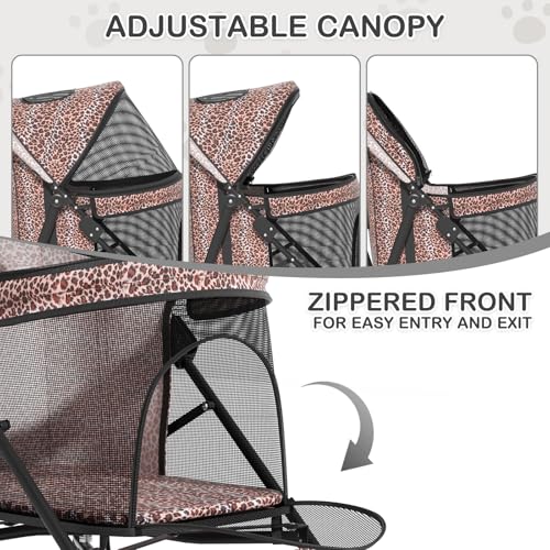 Image of MoNiBloom 4 Wheels Pet Stroller, Easy-Fold Umbrella Shaped Dog Cat Jogger Stroller w /Storage Bag & Visible Mesh for Small /Medium Dogs Cats Leopard Print