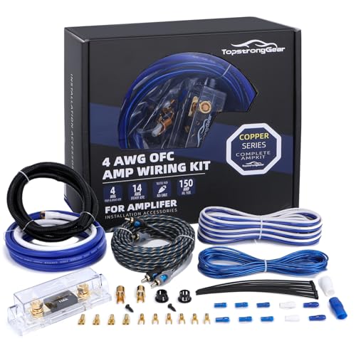 TOPSTRONGGEAR 4 Gauge OFC Amp Kit Car Audio Amplifier Wiring Install Kit with RCA Cables, 150A Fuse, 17FT Power Cable – 4 OFC Complete Subwoofer Installation Kit for Car, Truck, Marine Stereo Systems