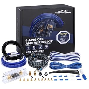 TOPSTRONGGEAR Kit de amplificador OFC de calibre 4 para automóvil, kit de instalación de cableado con cables RCA, fusible de 150 A, cable de alimentación de 17 pies, kit completo de instalación de