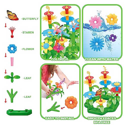 Elf Plaza 181 Pcs Stem Flower Garden Building Toys For 3, 4, 5, 6 Year Old Girls, Educational Activity For Preschool, Gardening Pretend Toys Kit With Storage, Christmas & Birthday Gift For Kids #TOP2