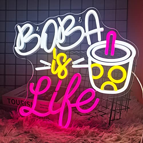 Boba Is Life Neon Sign For Wall Decor, Custom Neon Light Signs For Bedroom, Living Room, Tea Bar Decorations Light Up Sign For Shop Office Bedroom Living Room Gift For Kids, Girls, Boys, Christmas,Birthday(11.8X14.1In) #TOP1