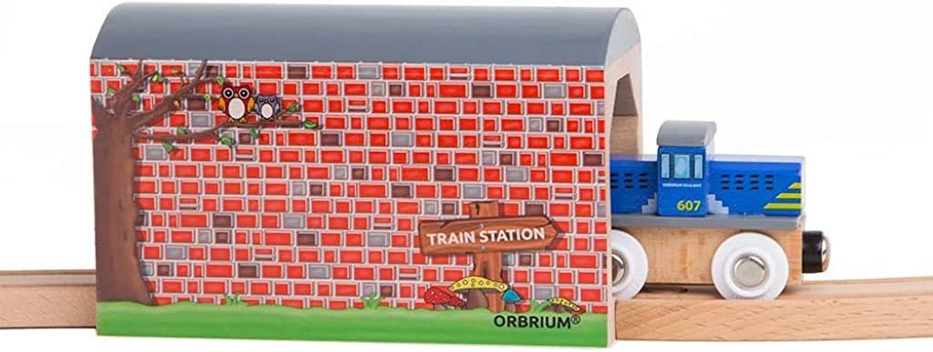 Orbrium Wooden Train Track Accessories Large Wooden Train Tunnel Track Solid Wood Compatible with Thomas The Tank Brio Mellisa and Doug IKEA Railways STEM Toys for Kids Toddlers